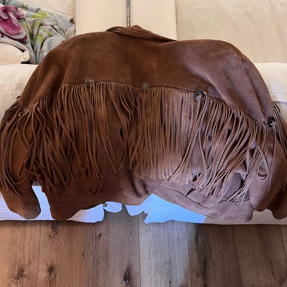 Vintage 80s Brown Genuine Leather suede Jacket Fringe Cowgirl Southwestern - Picture 6 of 17